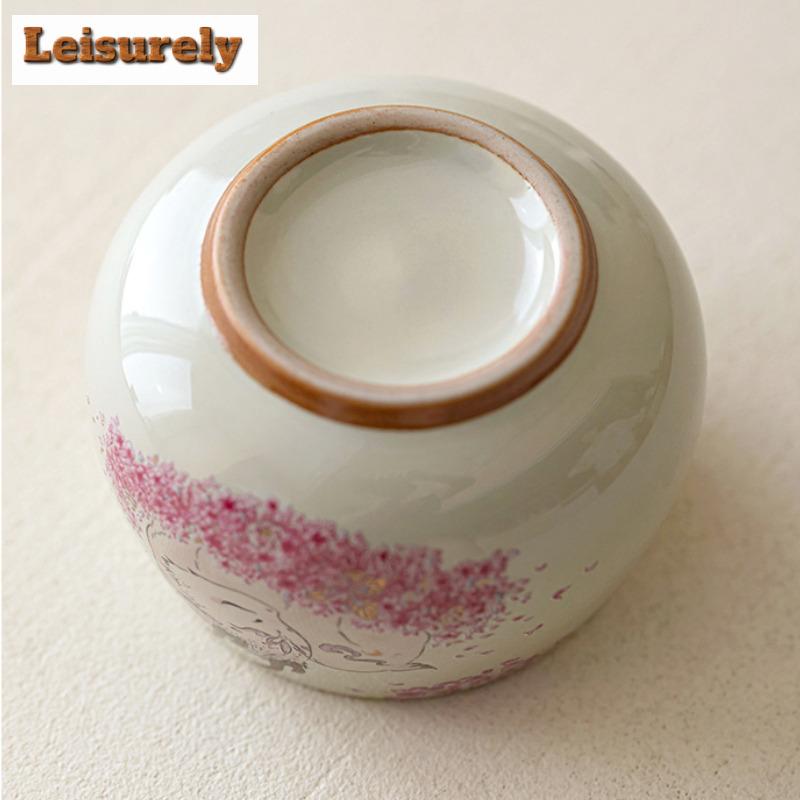 Pflanzenasche Handbemalte Hirsch Teetasse Zen Teeschale Tee-Paar Teeverkostung Riechbecher Chazhan Meistertassen Teegeschirr Sammlung Handwerk