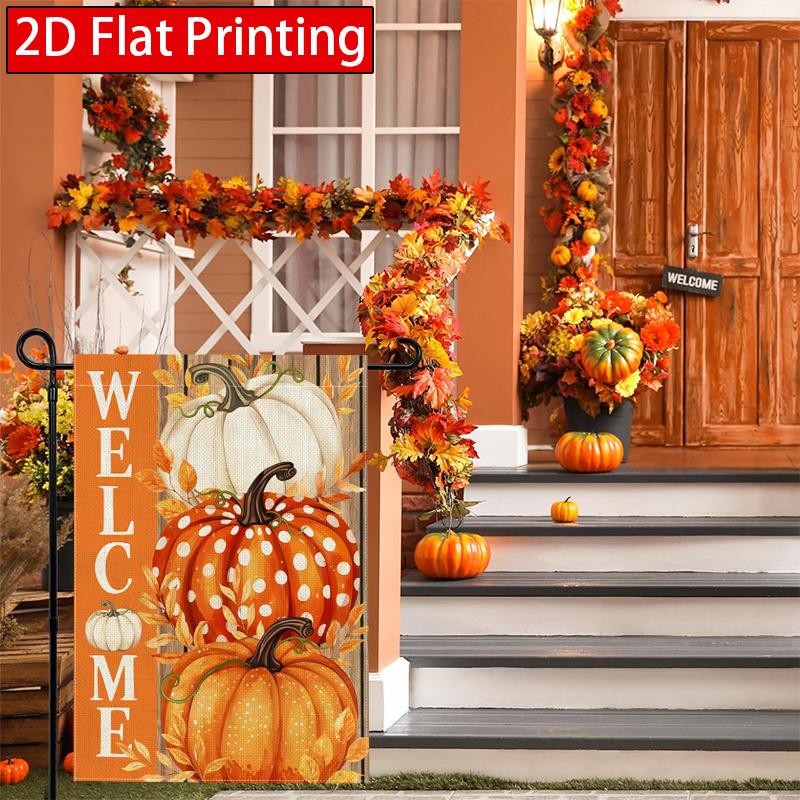 2D Flat, 2D Flat Thanksgiving Vertical Polka Dot Pumpkin Garden Flag- Outdoor Garden Flag Double-sided Home Decoration Courtyard Decoration Outdoor De