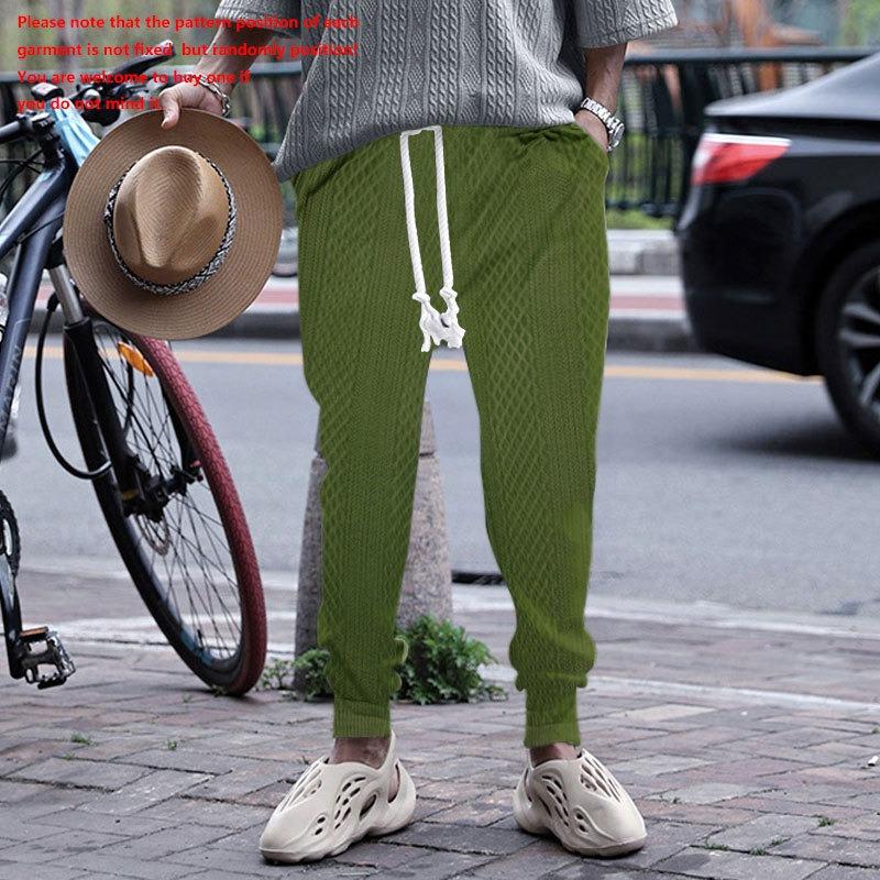 Spring and Autumn Men's Casual Pants Green Sports Casual Quick-Drying Solid Color Jacquard Drawstring Pants