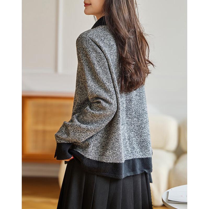 Demana Women's Winter Faux Two-Piece Color-Block Knitted Sweater