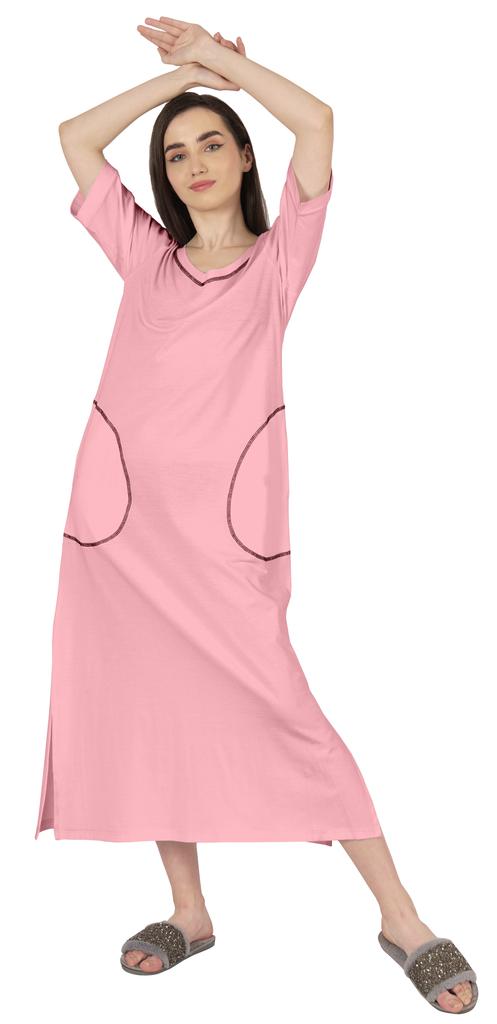 Inkmeso Solid Long Nightgown For Womens V-Neck Loungewear Casual Sleep Dress With