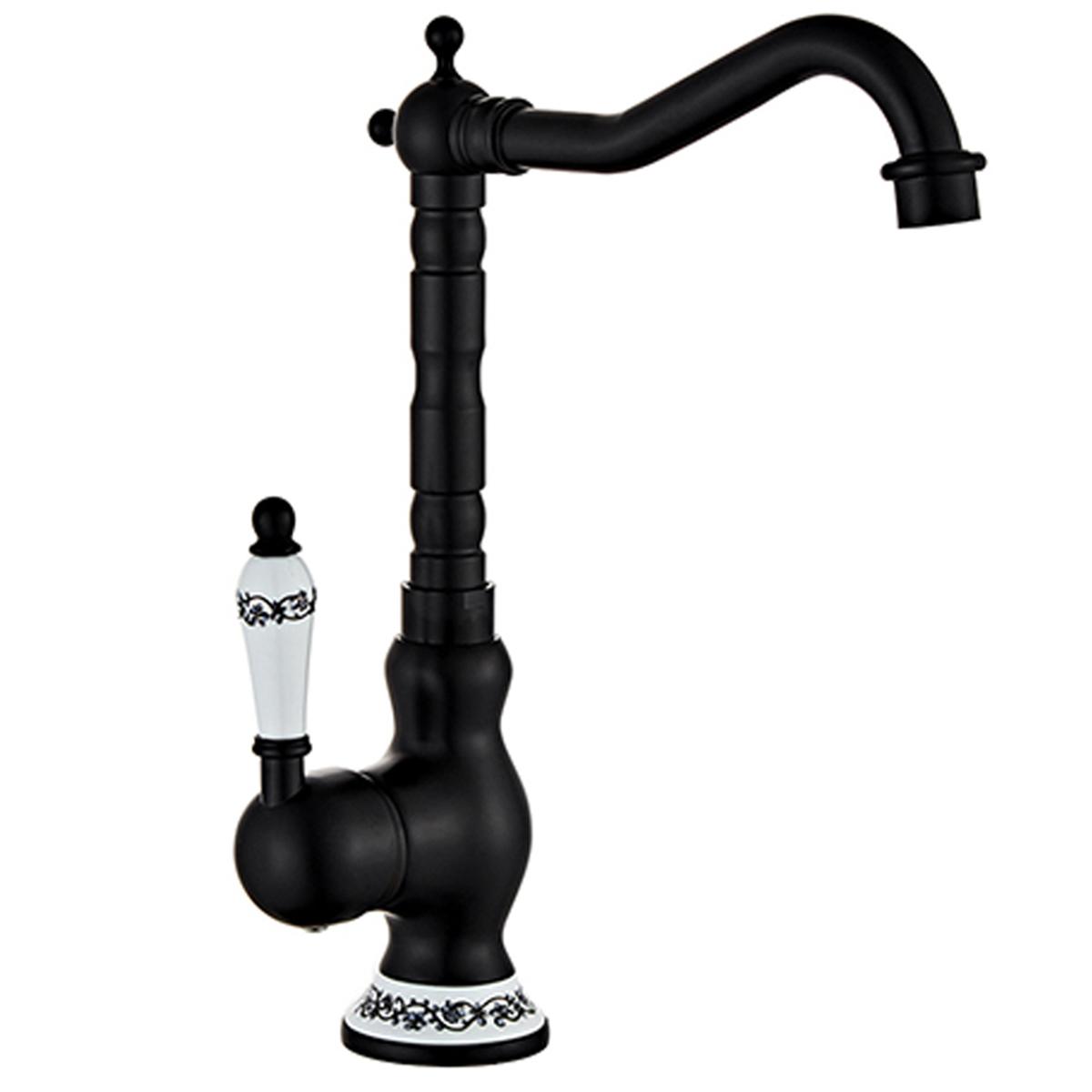 

Антикварный кран из латуни с одним керамическим рычагом, вращающийся на 360 градусов, кран для раковины, ретро-смеситель для ванной комнаты и кухни, горячая и холодная вода чёрный