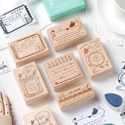 Auf Lager: Niedliche Kätzchen Holzstempel zum Planen & Journaling - Retro Memo Miau Box Serie