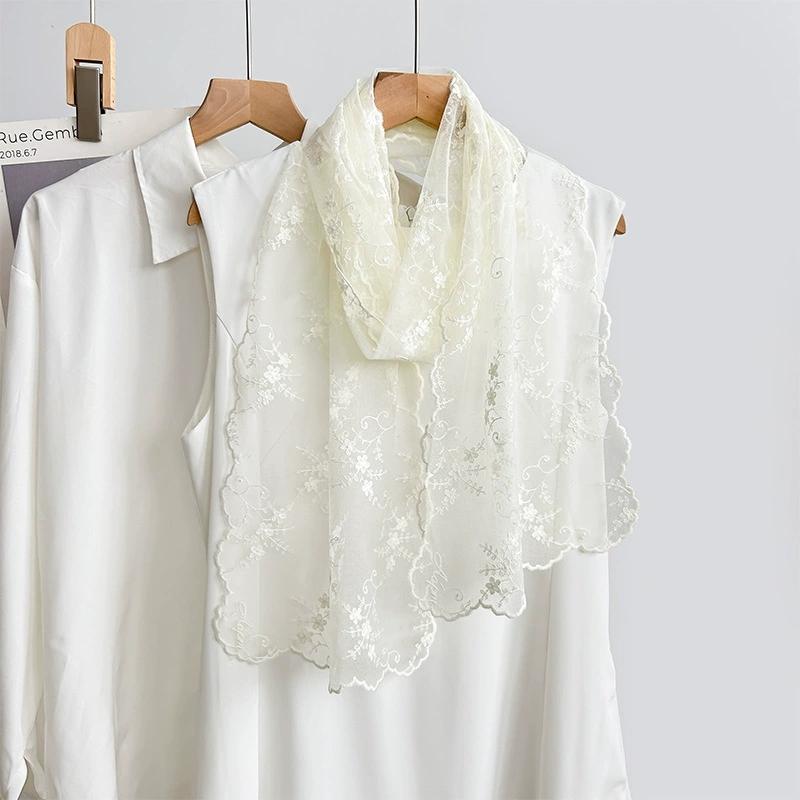 Fancy Lace Scarves For Women Spring And Summer Decoration Embroidered Gauze Neck Protection Scarf 28Cm*156Cm