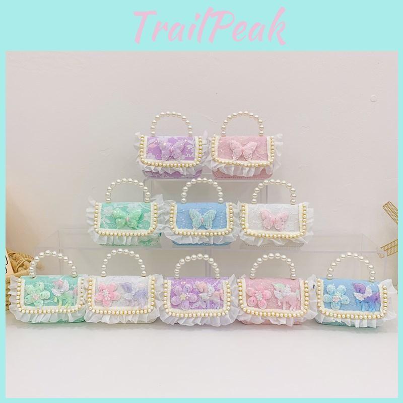 Lace Cute Stylish Childrens Bag Beautiful Butterfly Pearl Handbag For Toddler Girls