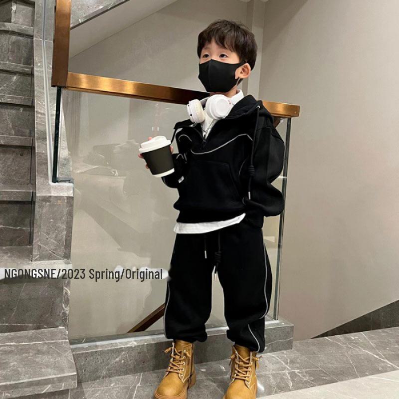 Dětský jarní a podzimní chlapecký dvoudílný set: Mikina s dlouhým rukávem ve stylu Korean & Ležérní kalhoty