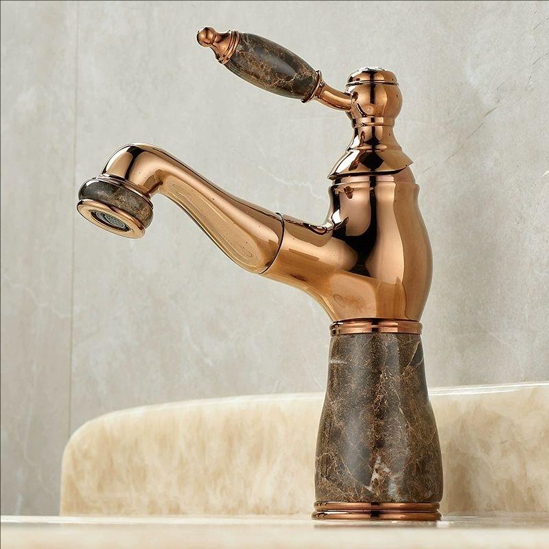 Rose Gold Bathroom Basin Faucets Jade Washroom Basin Sink Tap Mixer Hot Cold Faucet Pull Out Sink Faucet