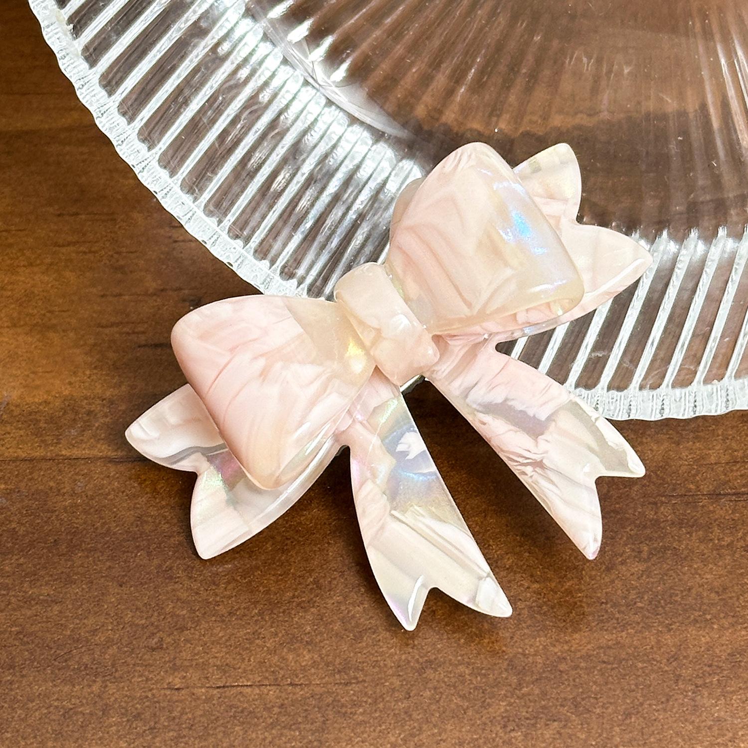 

Acetate Exquisite Bow Hairpin Chic Duckbill Clip And Hair Tie Set In Pink And Brown Pink Duckbill