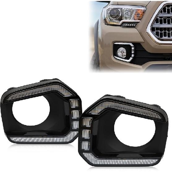 Switchback White/Amber LED Front Fog Light Daytime Running Lamp Amber Sequential Turn Signal Light Feature Compatible With Toyota Tacoma 2016-