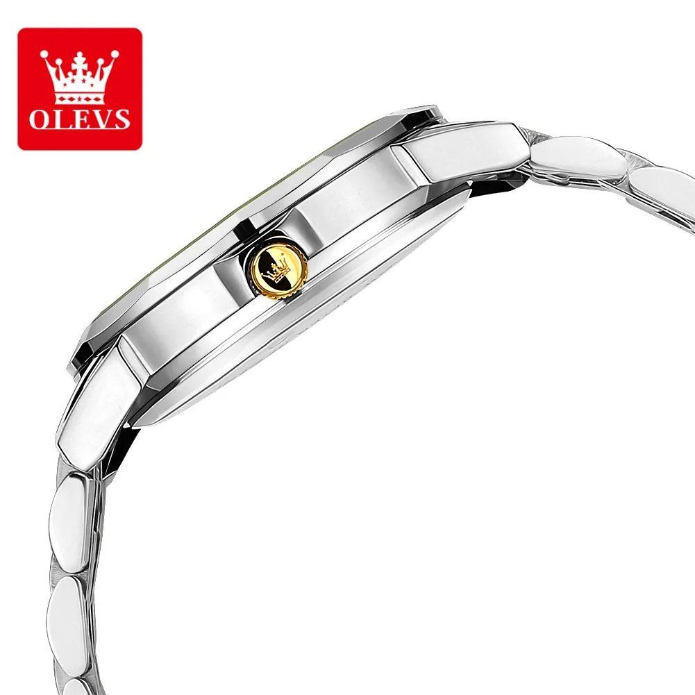 OLEVS Luxury Man Watch Solid Steel Strap Waterproof Men's Watches Fashion Rhombus Mirror Dual Calendar Quartz Wristwatches 9931