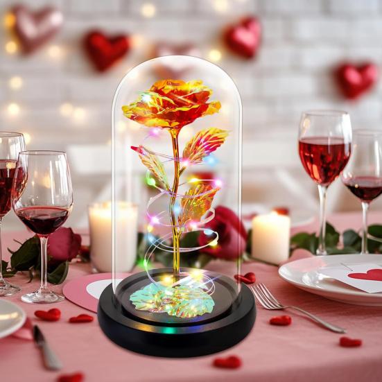 Ewige Rose in Kuppel mit LED-Licht Romantisches Leuchten Künstliche Rose Geschenk für Ehefrau Freundin Oma Jahrestag Geburtstag Valentinstag Feiertag