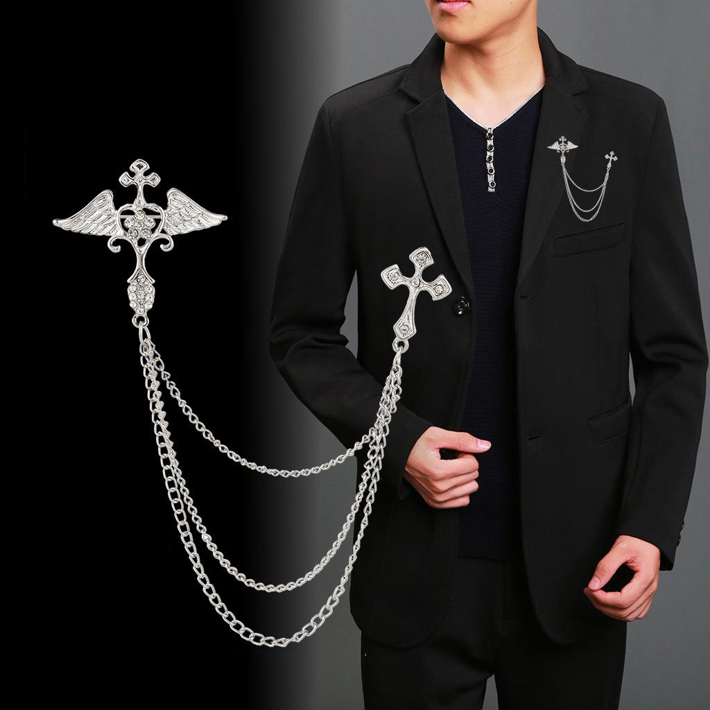 Men's Fashion Suit Brooch Simple Diamond Tassel Metal Wedding Dress Suit Brooch Collar Pin