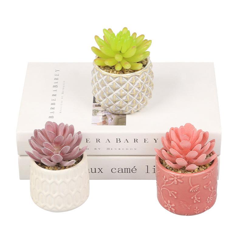 Simulation Succulent Ceramic Potted Plant Combination Nordic Style Office Desktop Ornament Gift Artificial Succulent