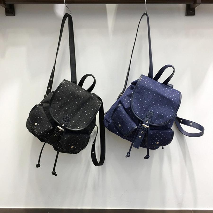 Fashion Polka dot flip-top backpack women large-capacity drawstring versatile commuting bagpack travel shoulder bag multi pocket