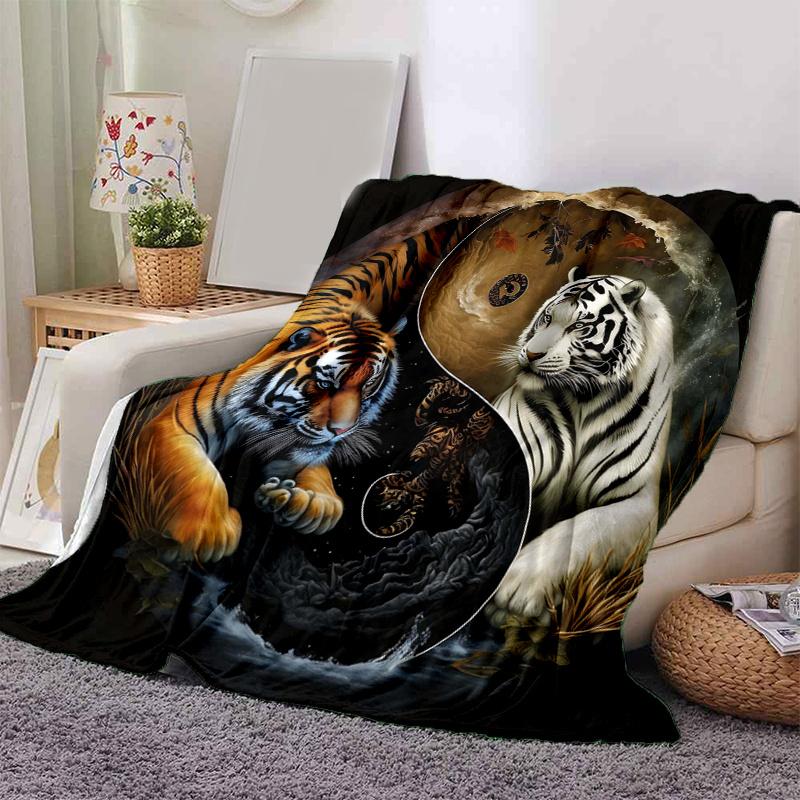 1pc Orange and White Tigers in Balance Blanket Soft Throw for Room Decor, Perfect Gift, Living Room .K068