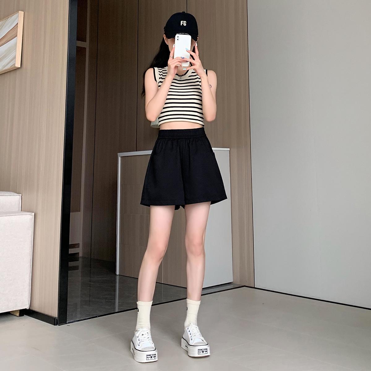 

Женские шорты-комбинезон из выбеленного денима с высокой талией - корейский стиль, свободный крой, А-силуэт, легкая летняя одежда XL [125-150 jin] чёрный