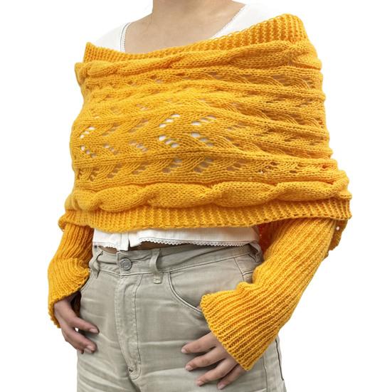 Dámská pletená šála Jednobarevná Měkký nadýchaný materiál Šála s dlouhým rukávem Dutý design Podzimní zimní šála Kabát