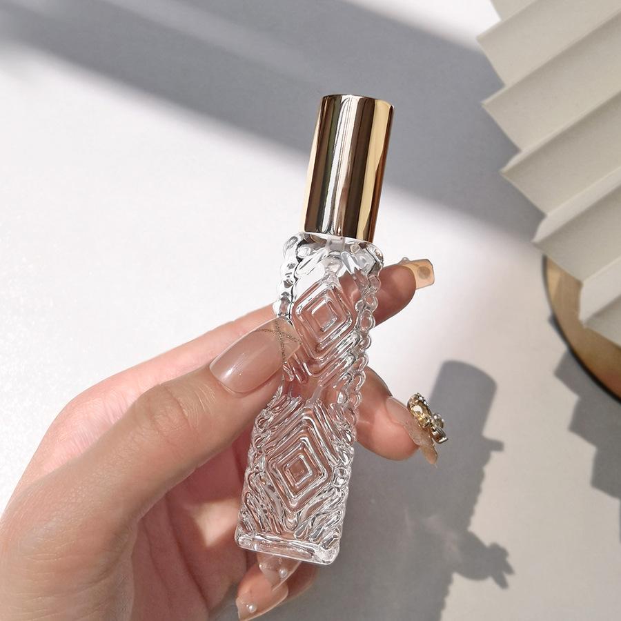1pc 12ml Aluminum Alloy Spray Head Glass Bottle Diamond Pattern Small Perfume Atomizer Bottle