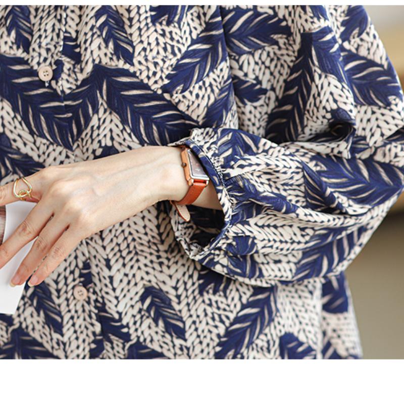 Fashion Elegant Casual Loose Chiffon Shirts Women Long Sleeve Tops Plus Size Women's Blouses Round Neck Slim Vintage Print Shirt Woman Clothing 26340