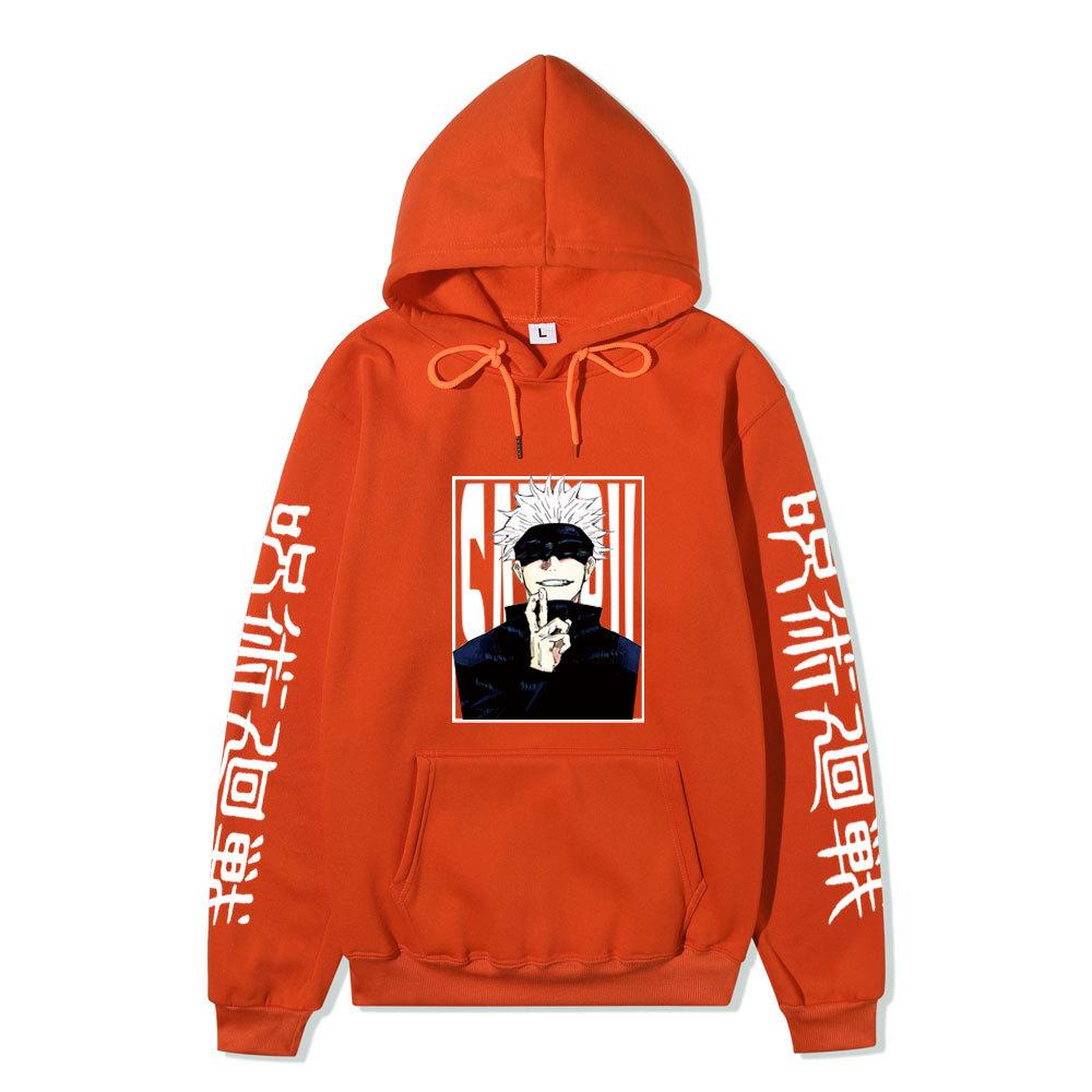 Jujutsu Kaisen Satoru Gojo Unisex Fleece Hoodie Autumn Winter Anime Character Japanese Kanji Sleeve Print Long Sleeve Pullover Sweatshirt
