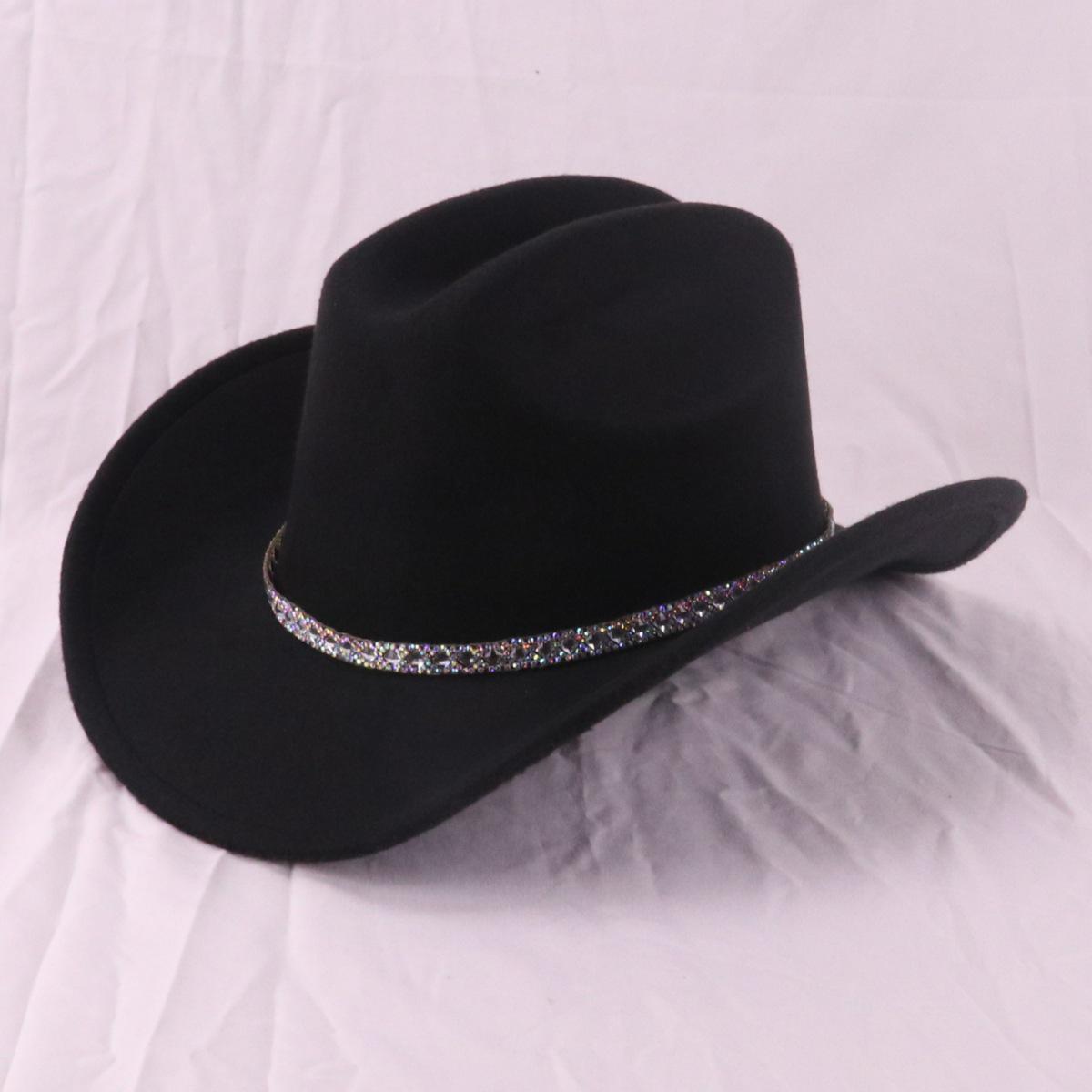

Unisex Luxury Rhinestone British Style Wide Brim Felt Cowboy Hat for All Seasons Medium (56-58cm) чорний