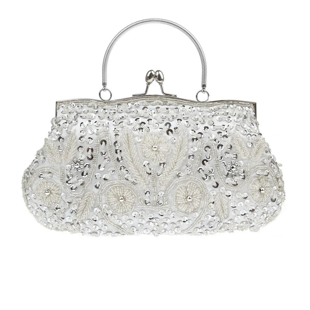Beads Embroidered Sequins Evening Bags Wedding Party Bridal Handbag Elegant Women Purse Totes 2025 Luxury Shoulder Bags Silver