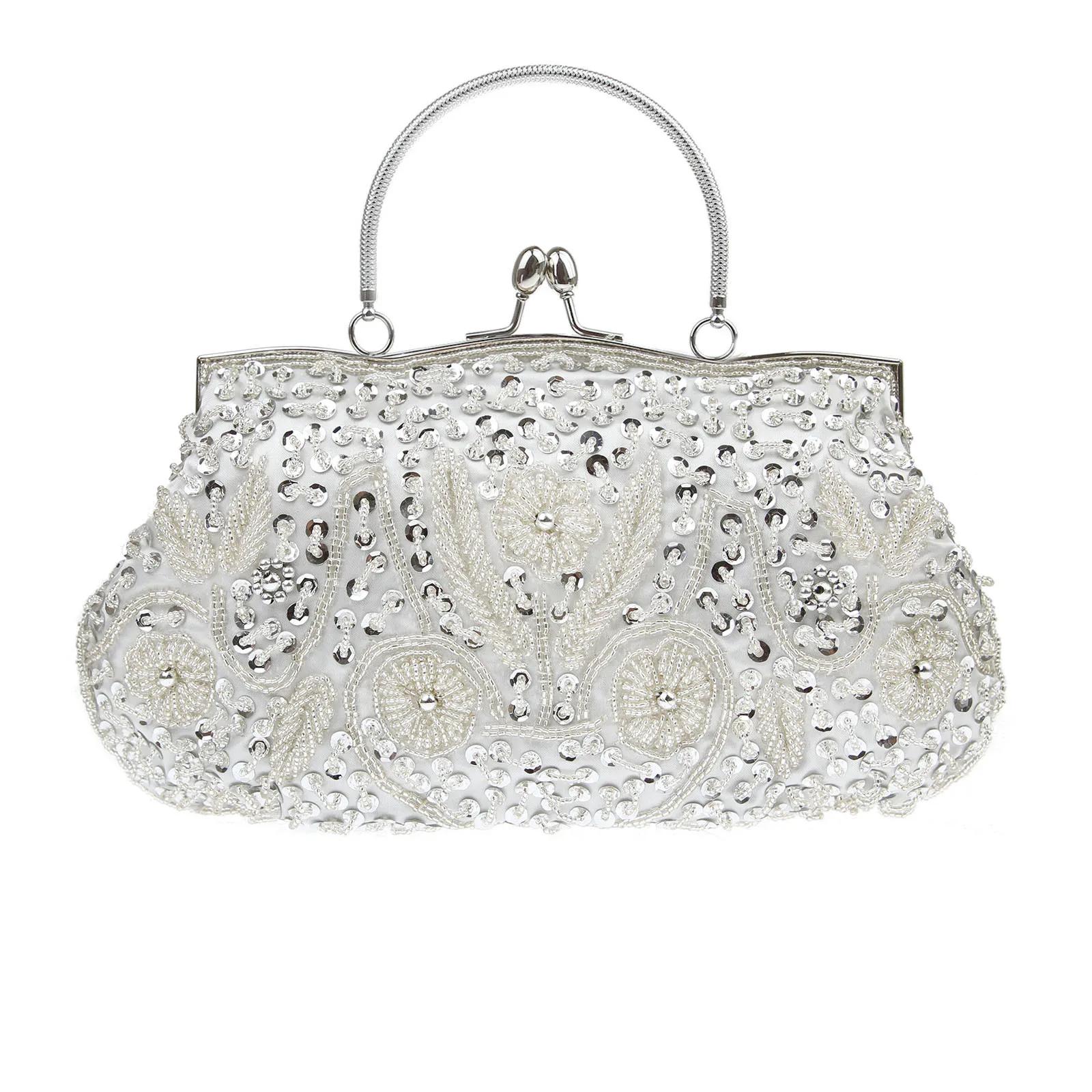 

Beads Embroidered Sequins Evening Bags Wedding Party Bridal Handbag Elegant Women Purse Totes 2025 Luxury Shoulder Bags Silver