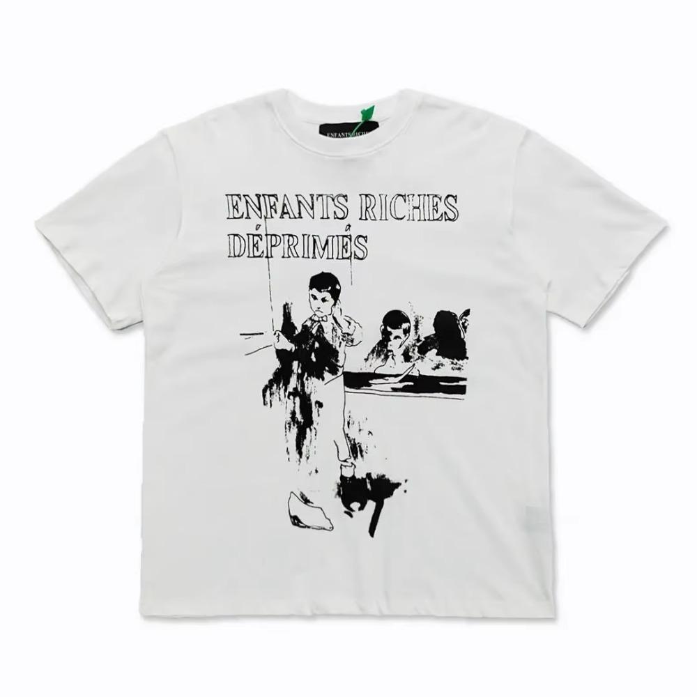 ERD Melancholie Trendmarke Zweite Generation Porträt High Street Druck Lockeres Paar T-Shirt Retro Rundhals Kurzärmelig