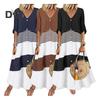 Sommer Maxikleid Kontrastfarbenes Maxikleid Gestreift Einreihig A-Linie Großer Schwung Kurzarm Patchworkkleid