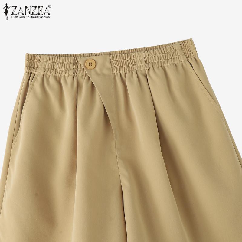 ZANZEA Pantaloncini Casual Estivi da Donna a Vita Elastica Monocolore
