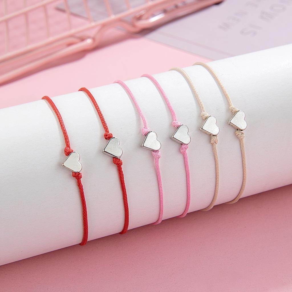 2 PCS Card Sets of Minimalist Casual Style Copper Heart Adjustable Rope Chain Couple Bracelet Jewelry Valentine's Day Gift