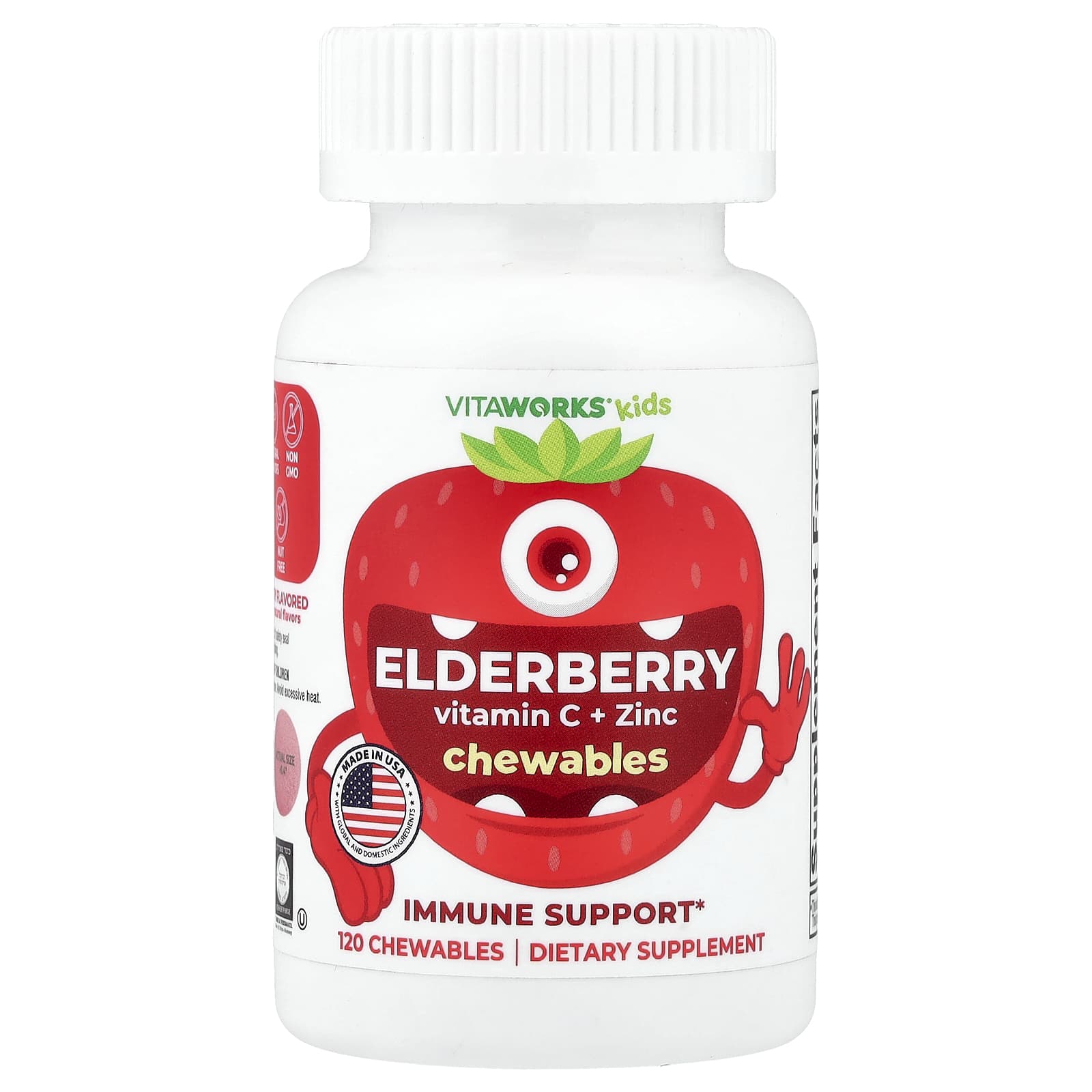 

VitaWorks, Children s, Elderberry, Vitamin C + Zinc, Mixed Berry, 120 Chewable Tablets