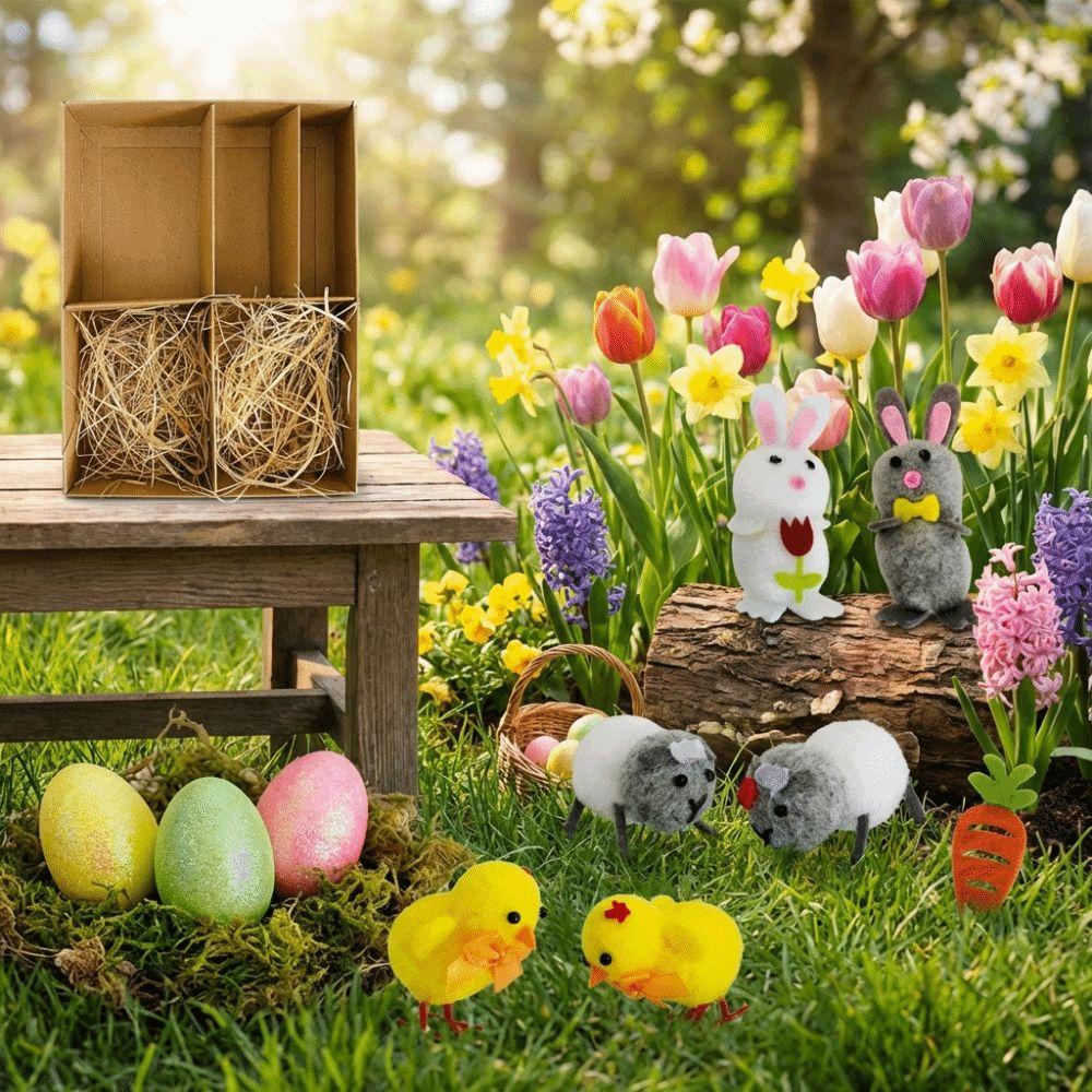 Fun Happy Easter Easter Eggs Chick Ornament Realistic Cute Rabbit Figurine Handmade Easter Decoration Festival Party