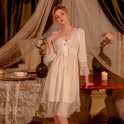 Pigiama da Donna Autunno Velluto Pizzo Cuciture Pigiama Comodo da Donna Fiocco Tinta Unita Pigiama Sexy da Donna