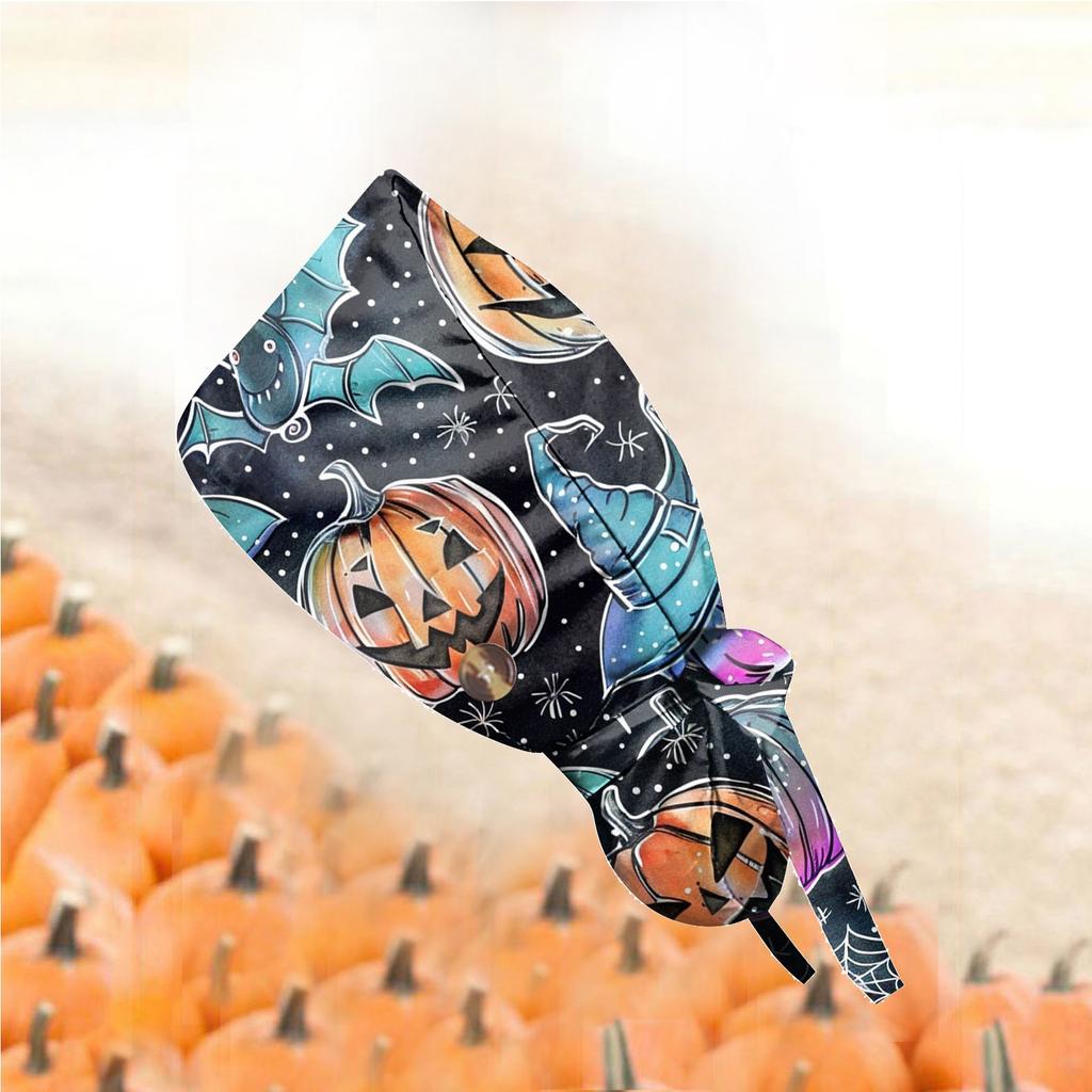 Printed Surgical Cap Scrub Cotton With Button Doctor Wrap Long Hair Adjustable Lace-Up Women Beauty Care Hospital Accessories.