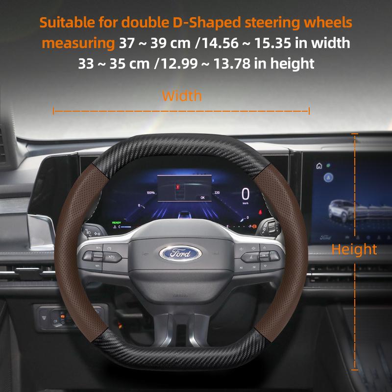 fypaj3 Suitable for Ford Breathable Holes Leather Matte Carbon Fiber Texture Steering Wheel Cover Suitable for Focus Mk2 Mk3 Fiesta Mk7 Transit Custom