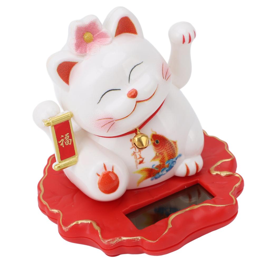 Solar Fortune Cat Vivid Lovely Chinese Cat Solar Powered Waving Arm Lucky Cat for Home Office and Car Dashboard Decor 2314A