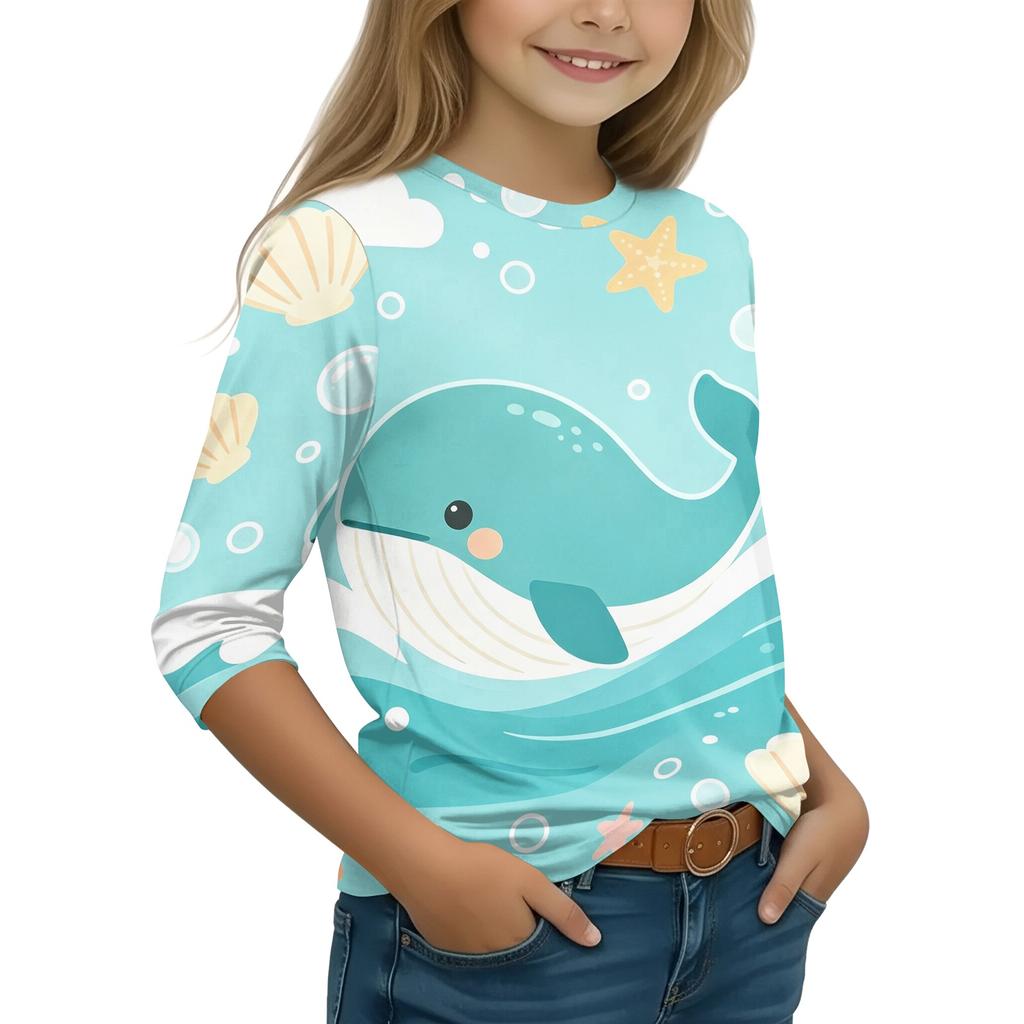 Kids' Casual Round Neck Printed 3/4 Sleeve Top, Back to School