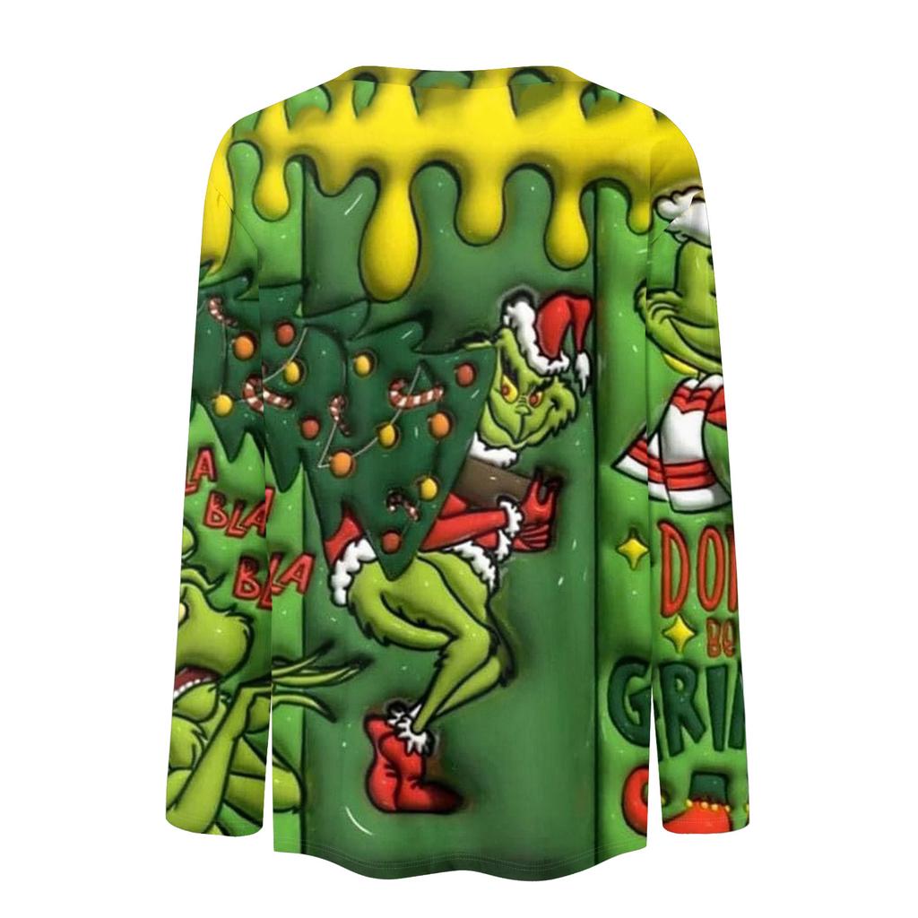 Women's Fashion Casual LongSleeve Print Round Neck Pullover Top Blouse