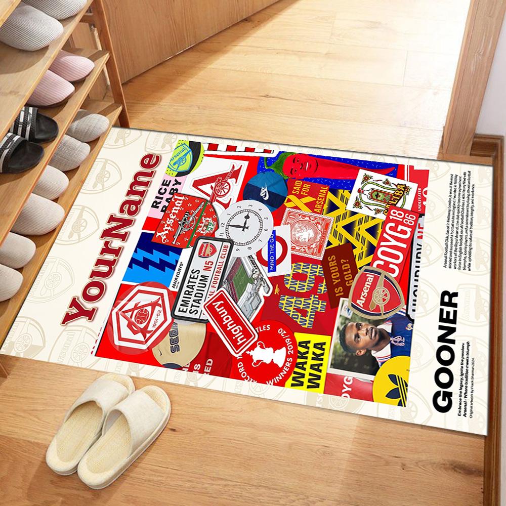 Arsenal Personalized Name Area Rug Perfect for Game Room Balcony Playrooms Entryway Antislip Carpet Anime Office Decor Birthday/Christmas Gift