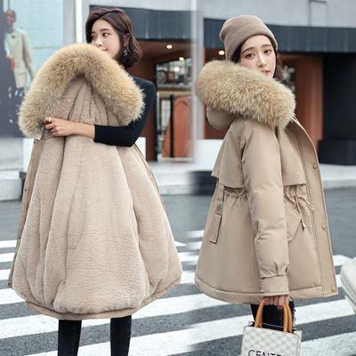 Baumwollmantel Damen Winter Parker Lässiger mittellanger koreanischer Stil Damen Warmer, lockerer, großer Wollkragen-Baumwollmantel