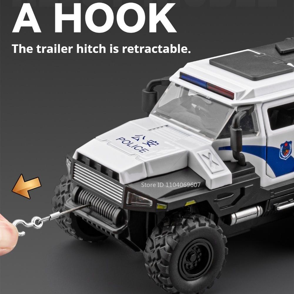 1:32er Maßstab Conqueror Polizeiauto Modellspielzeug Metallkarosserie Gummireifen Sound Licht Geländewagen Modelle für Kinder Hobby Ornamente