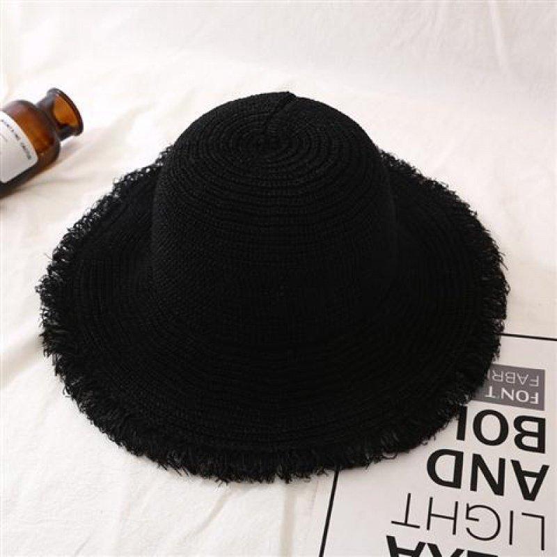 Style Versatile Hat Straw Woven Unique Brim Design Solid Color Hats Sunshade