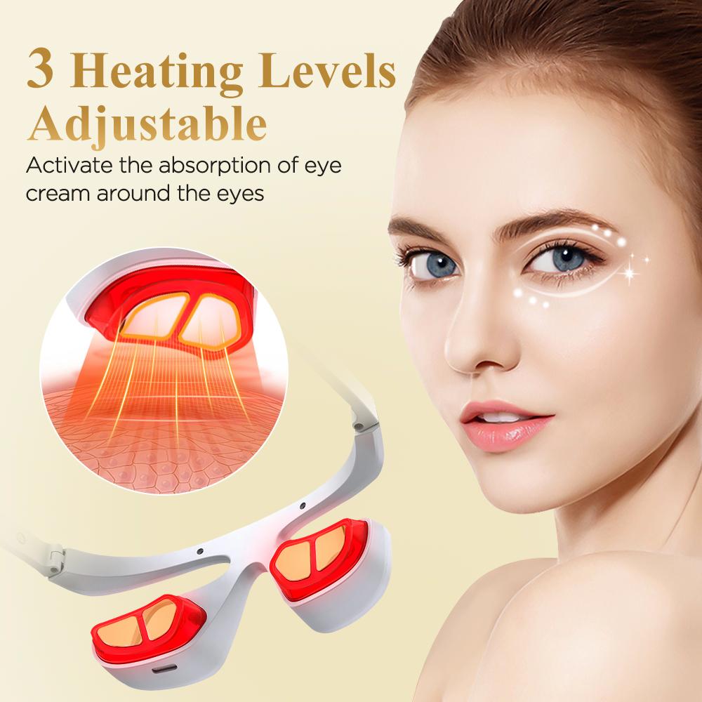 Microcurrent Under Eye Beauty Device Red Light Therapy Reduce Dark Circles 3D Eye Massager Relief Eye Fatigue with Glasses Strap