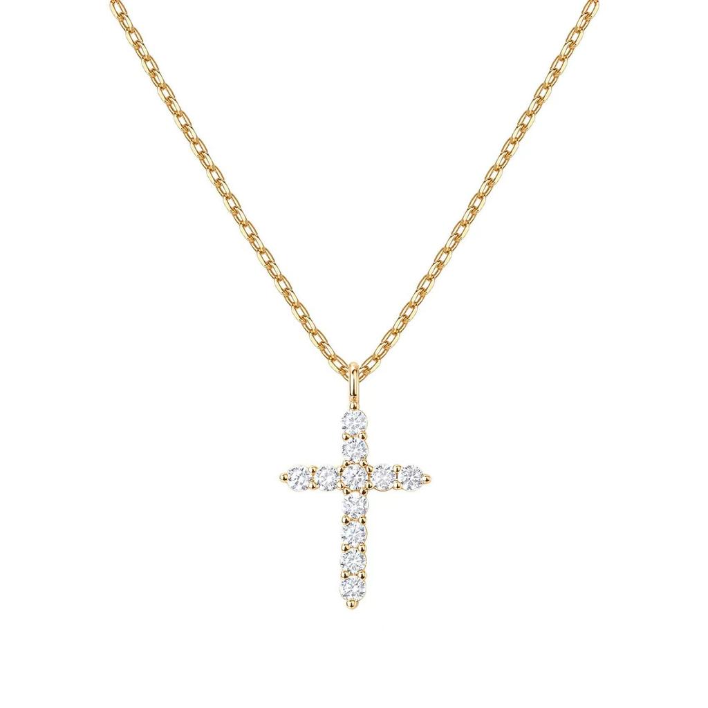 S925 Sterling Silver Diamond Cross Choker Necklace - Showerproof, American Hip Hop Style