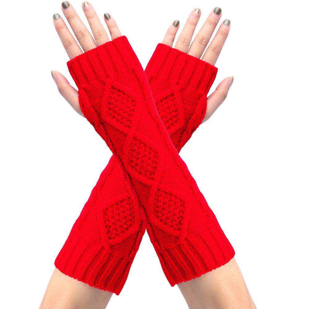 Retro Diamond Knit Wool Fingerless Gloves: Warm Half-Finger Wrist & Arm Warmers