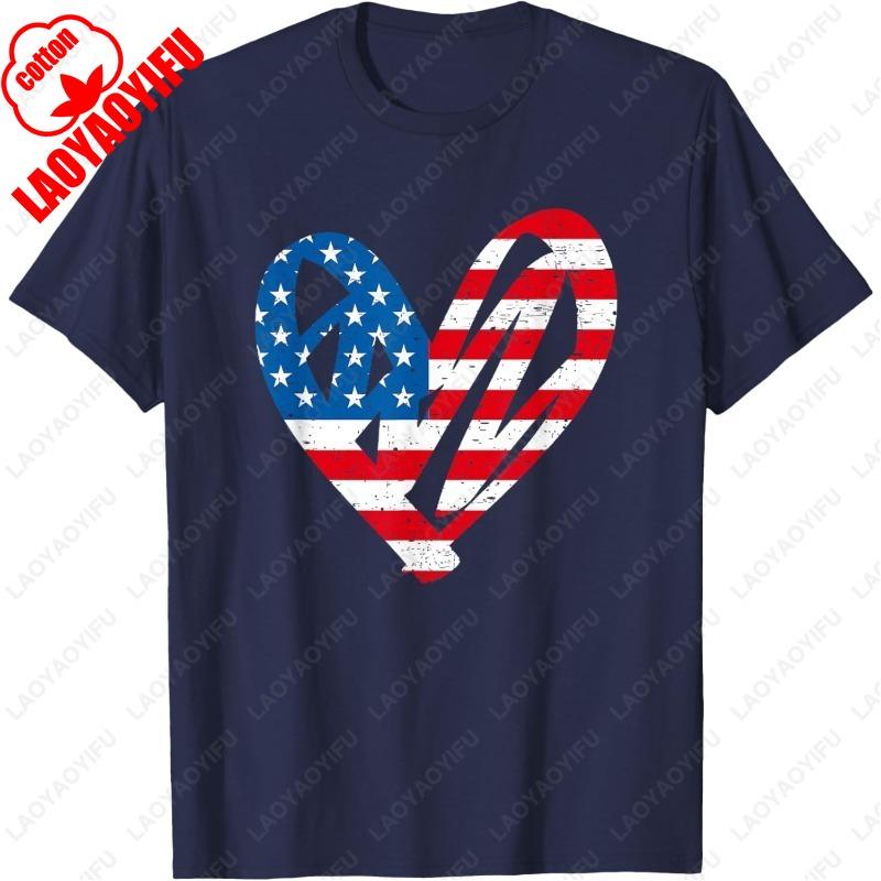 4th July Partiotic Heart Independence Day Mens Womens TShirt Simple Patriotism Clothing Casual Loungewear Unisex Adult Tops Gift