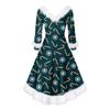 Women's Fashion V-neck Casual Fit Christmas Print Party Long Sleeve Dress