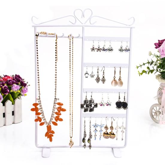 32 Holes 6 Hooks Necklace Hang Stand Holder 4 Tiers Jewelry Show Rack Organizer