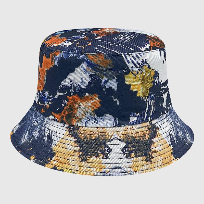 Neutral Summer Tie Dye Printed Fisherman Hat Outdoor Breathable Hat Sunshade